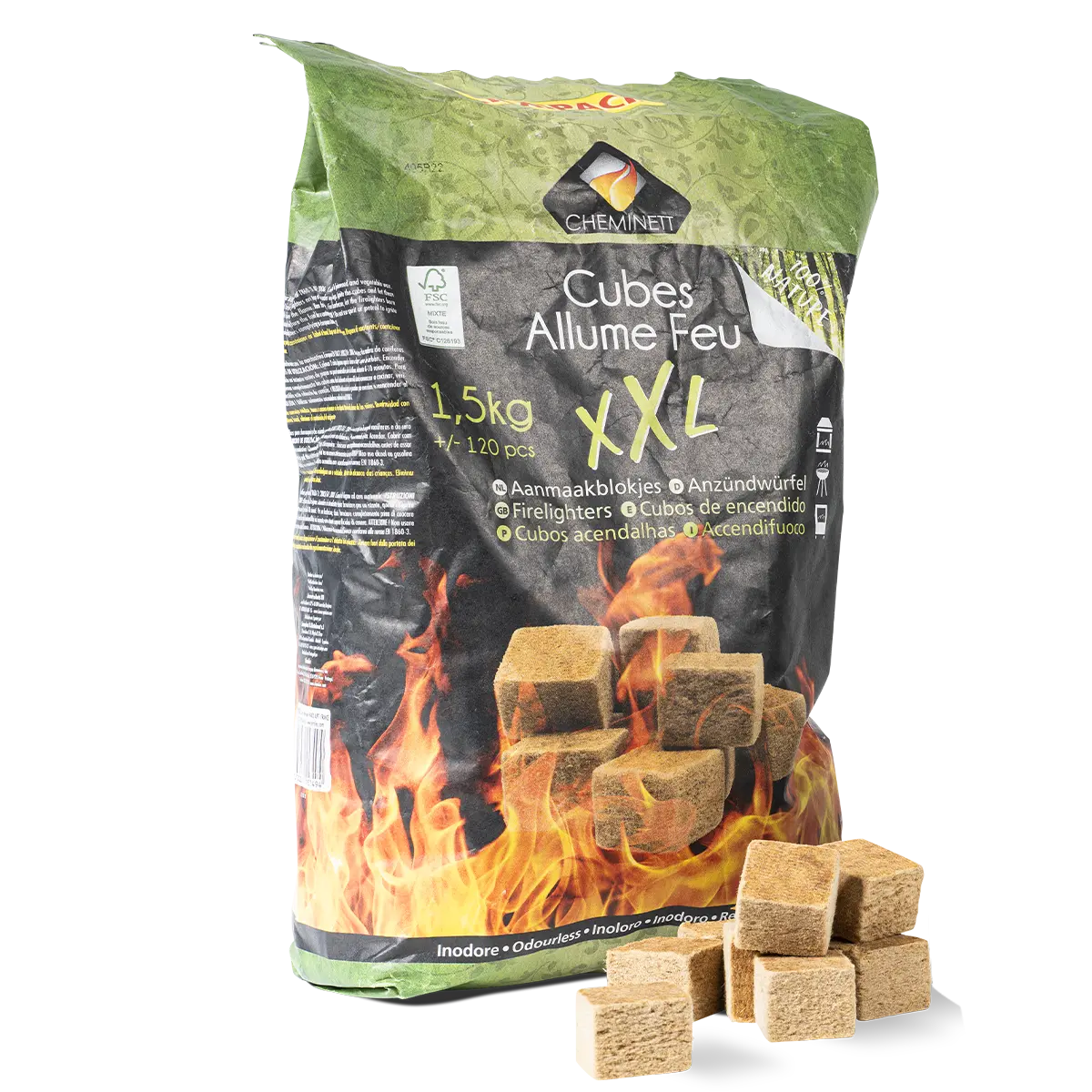 Allume-feux cubes naturels, 1.5kg, Cheminett