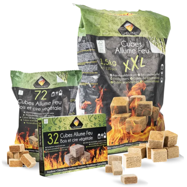Fire lighters blocks 100% natural, 32 pièces +72 pièces +1.5kg, Cheminett