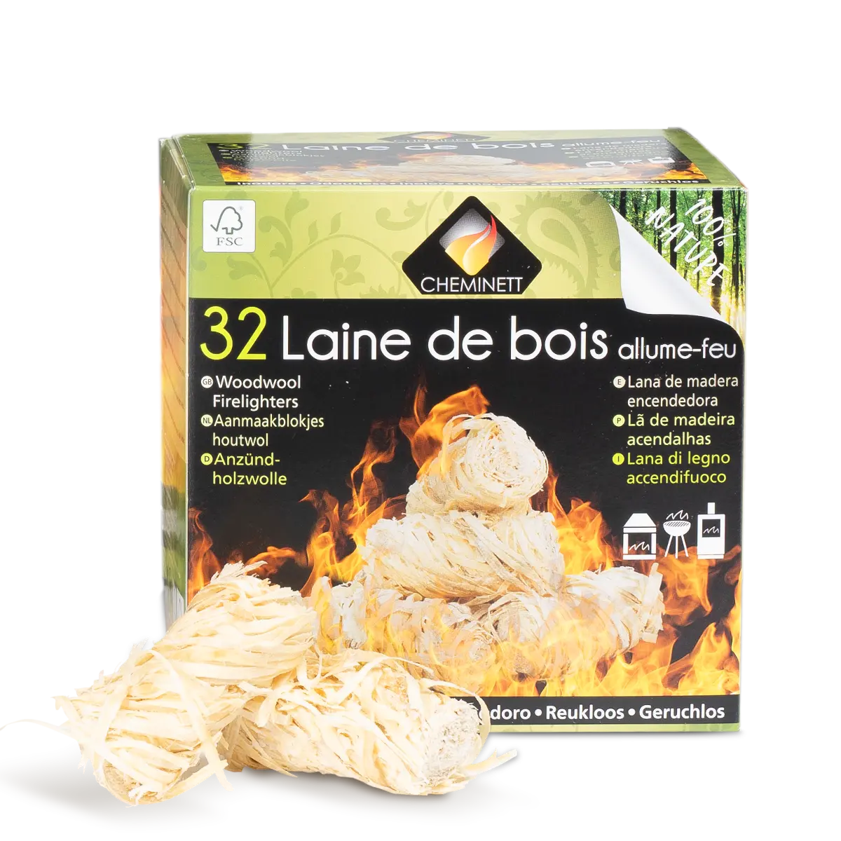Allume-feux laine de bois, 32p, Cheminett