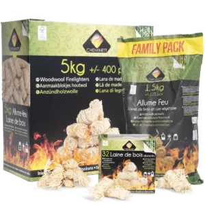Houtwol aanmaakblokjes, 32p+1.5kg+5kg, Cheminett