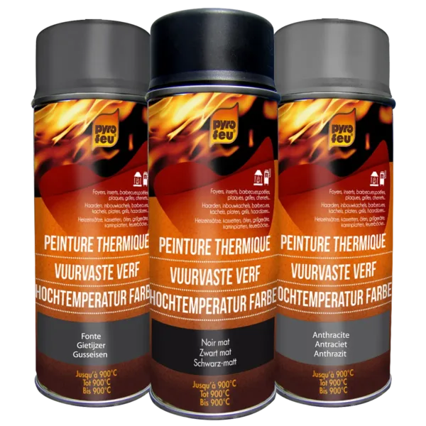 Vuurvaste verf, Zwart mat, Gietijzer & Antraciet, 400ml Pyrofeu